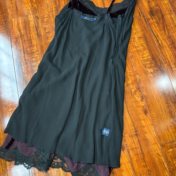 Vintage Polo Ralph Lauren Silk Maroon Purple Velvet Night Dress Slip Lace - Picture 5 of 8